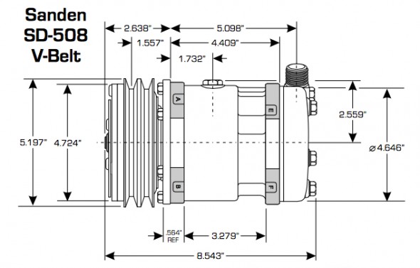 Sanden SD 508/SB 5H14-V V belt compressor