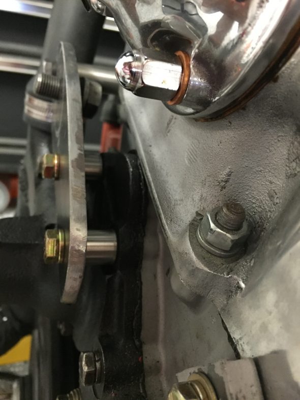 Tensioner Pulley Mounting Plate Drill Bushing Spacers Installed